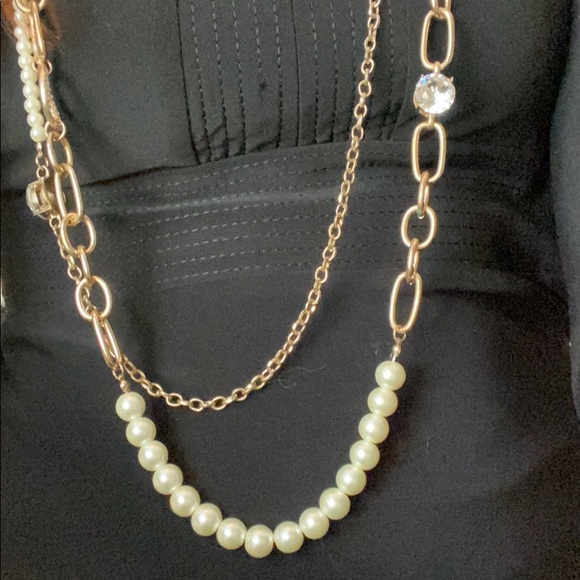 (CLOSET CLOSING FINAL SALE) Gold Pearl Diamond Flapper Gatsby 20's Necklace - Picture 3 of 5